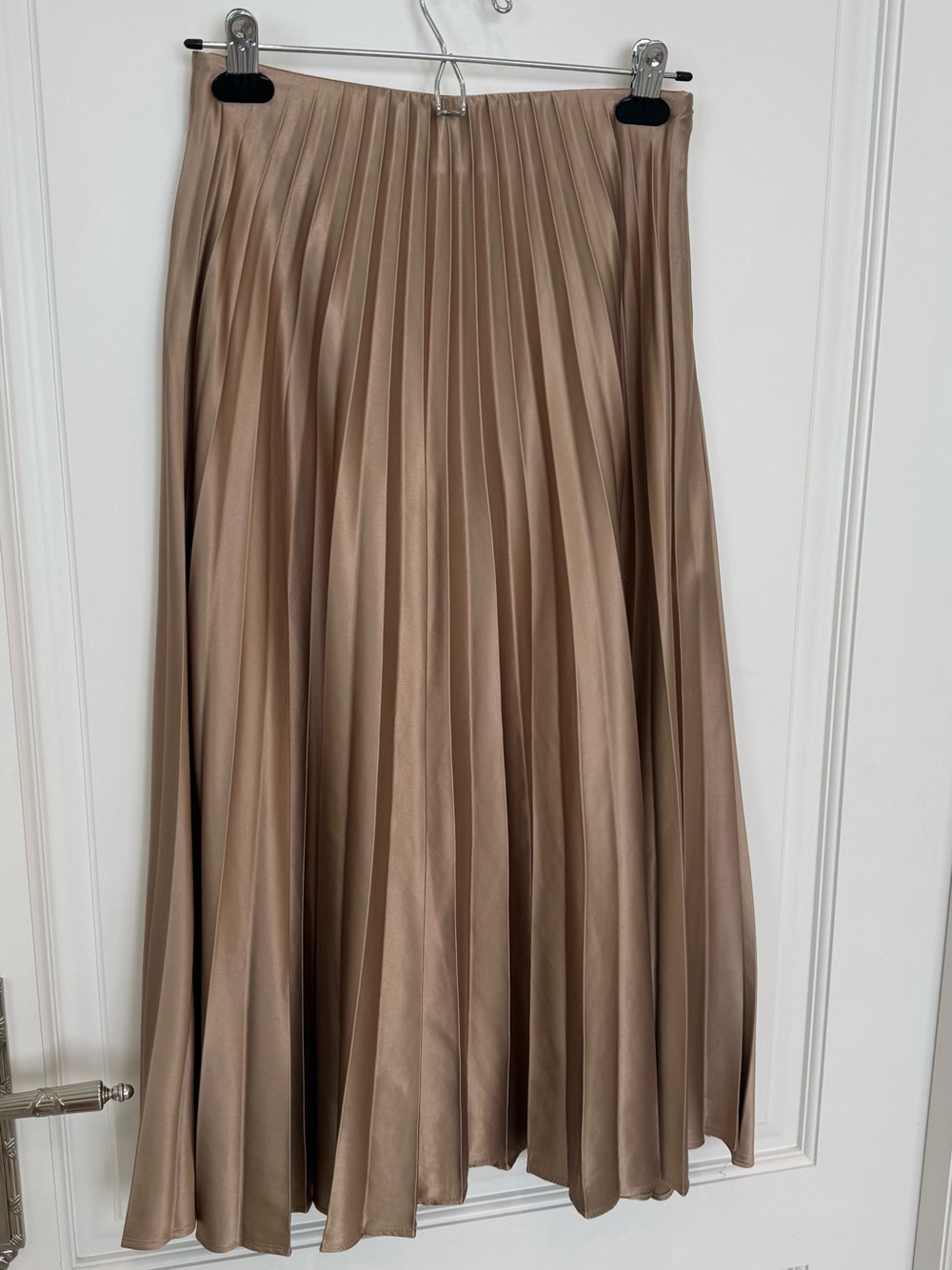 Zara Pleated Satin Midi Skirt - Taupe